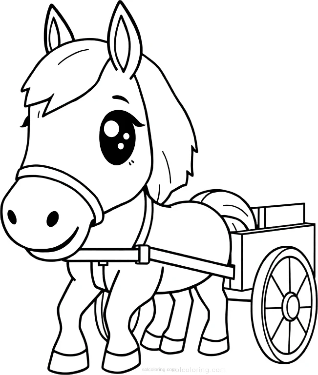 Draft Horse Pulling Cart coloring page for kids