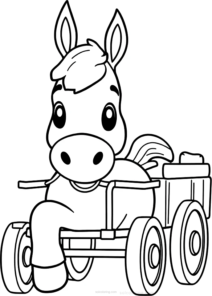 Draft Horse Pulling Cart coloring page for kids