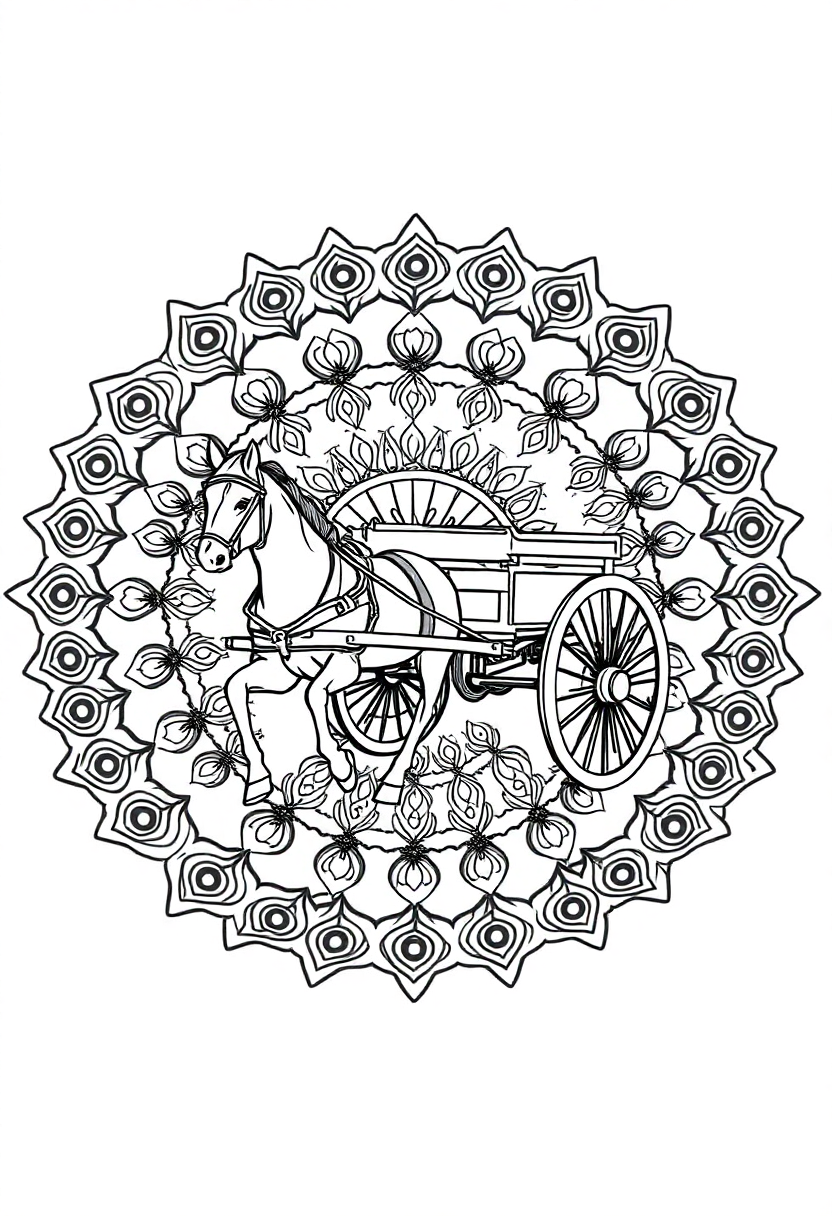 Draft Horse Pulling Cart coloring page, free printable