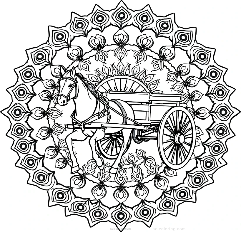 Draft Horse Pulling Cart coloring page for kids