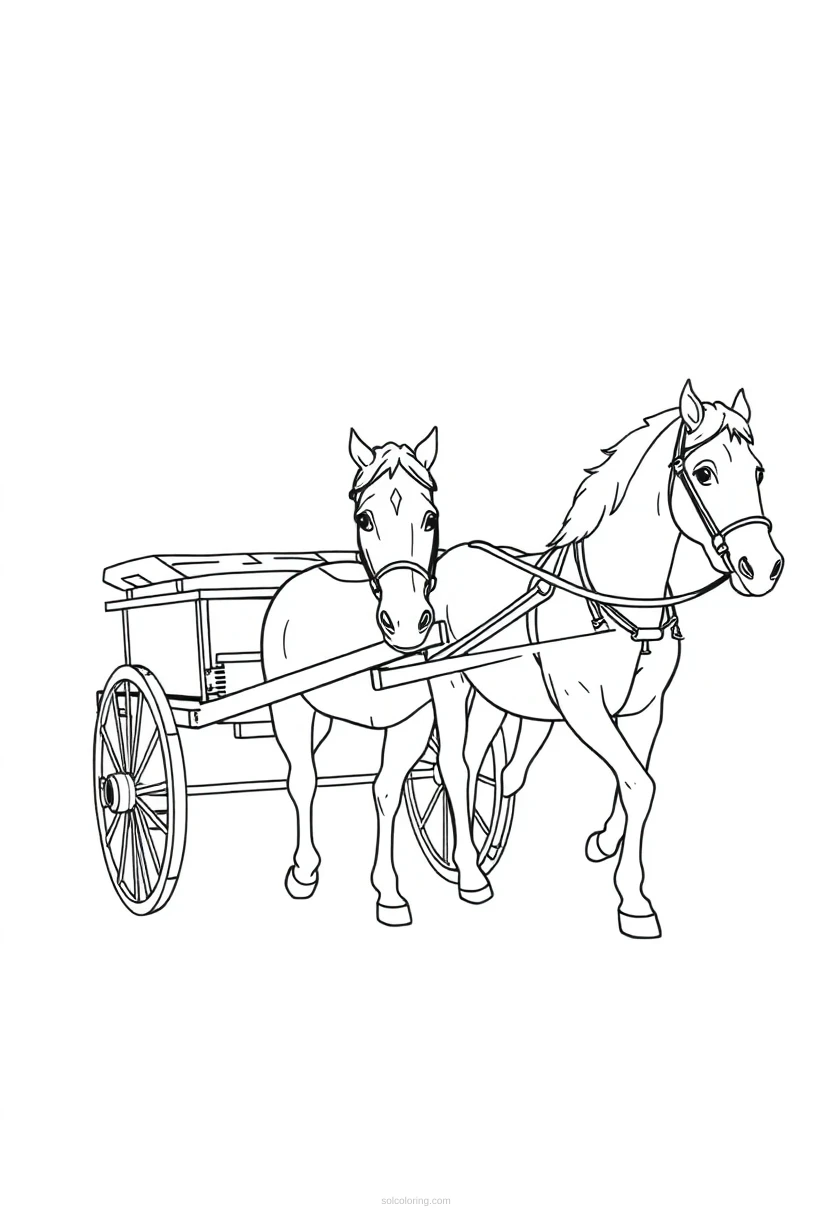 Draft Horse Pulling Cart coloring page for kids