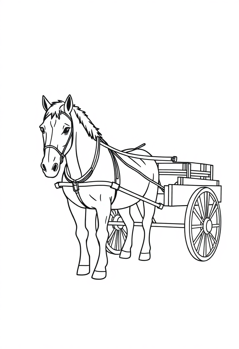 Draft Horse Pulling Cart coloring pages