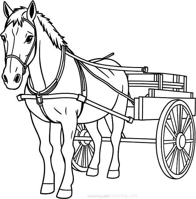Draft Horse Pulling Cart coloring page for kids