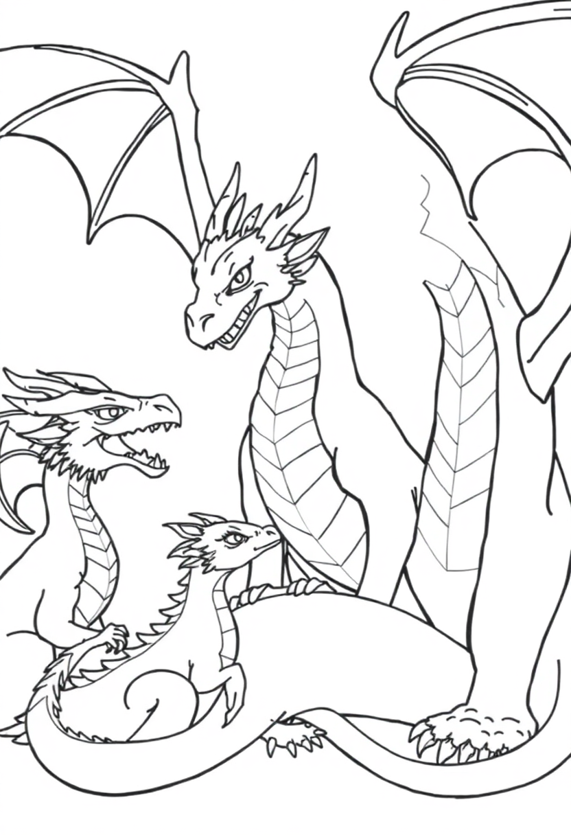 Dragon Family coloring page, free printable