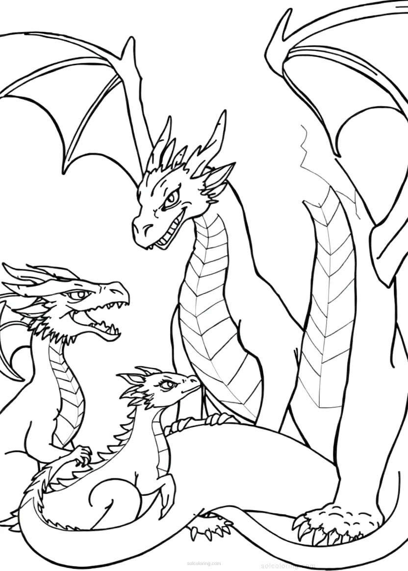 Dragon Family coloring page for kids