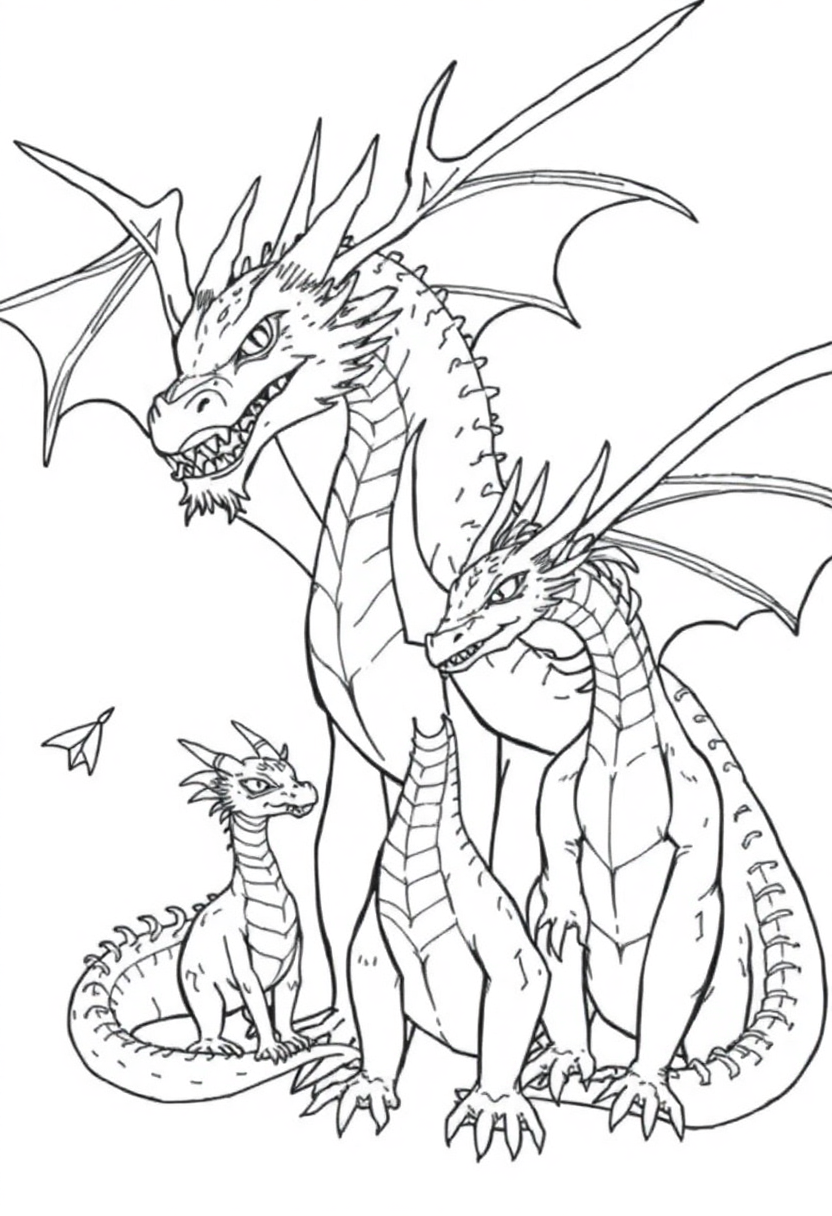 Dragon Family coloring page, free printable
