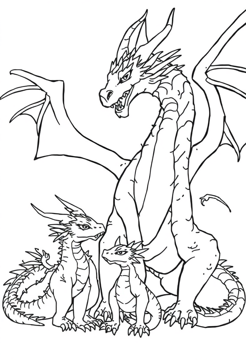 Dragon Family coloring page, free printable