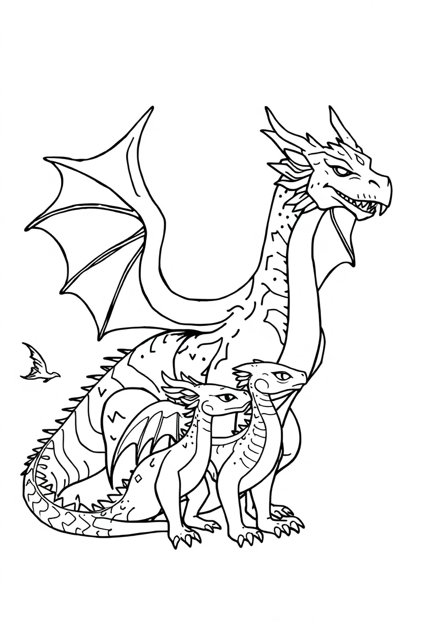 Dragon Family coloring page, free printable