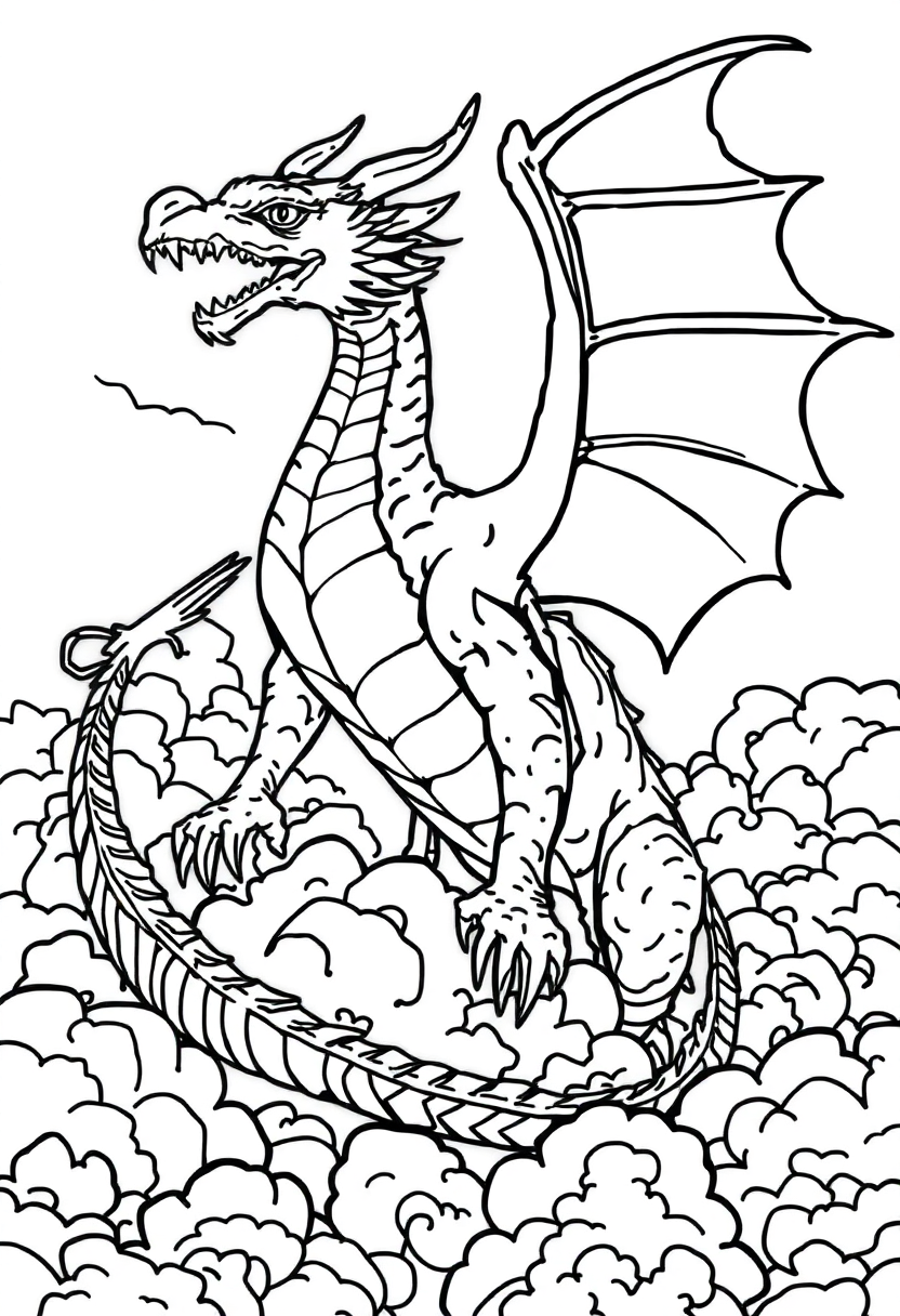 Dragon in Clouds coloring page, free printable