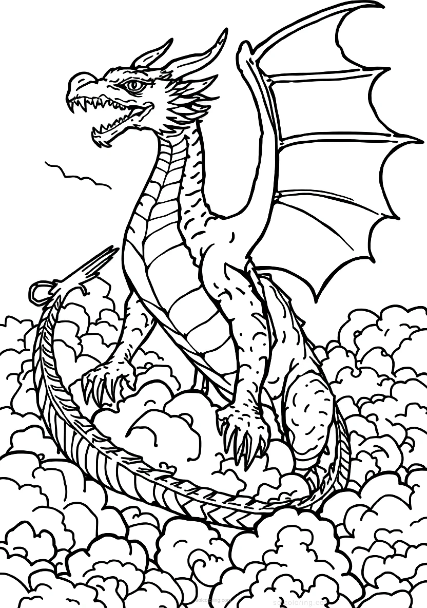 Dragon in Clouds coloring page for kids
