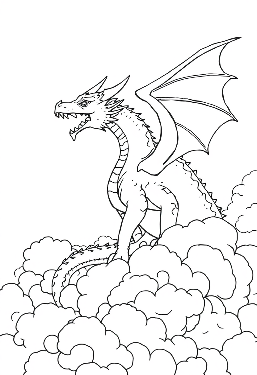 Dragon in Clouds coloring page, free printable