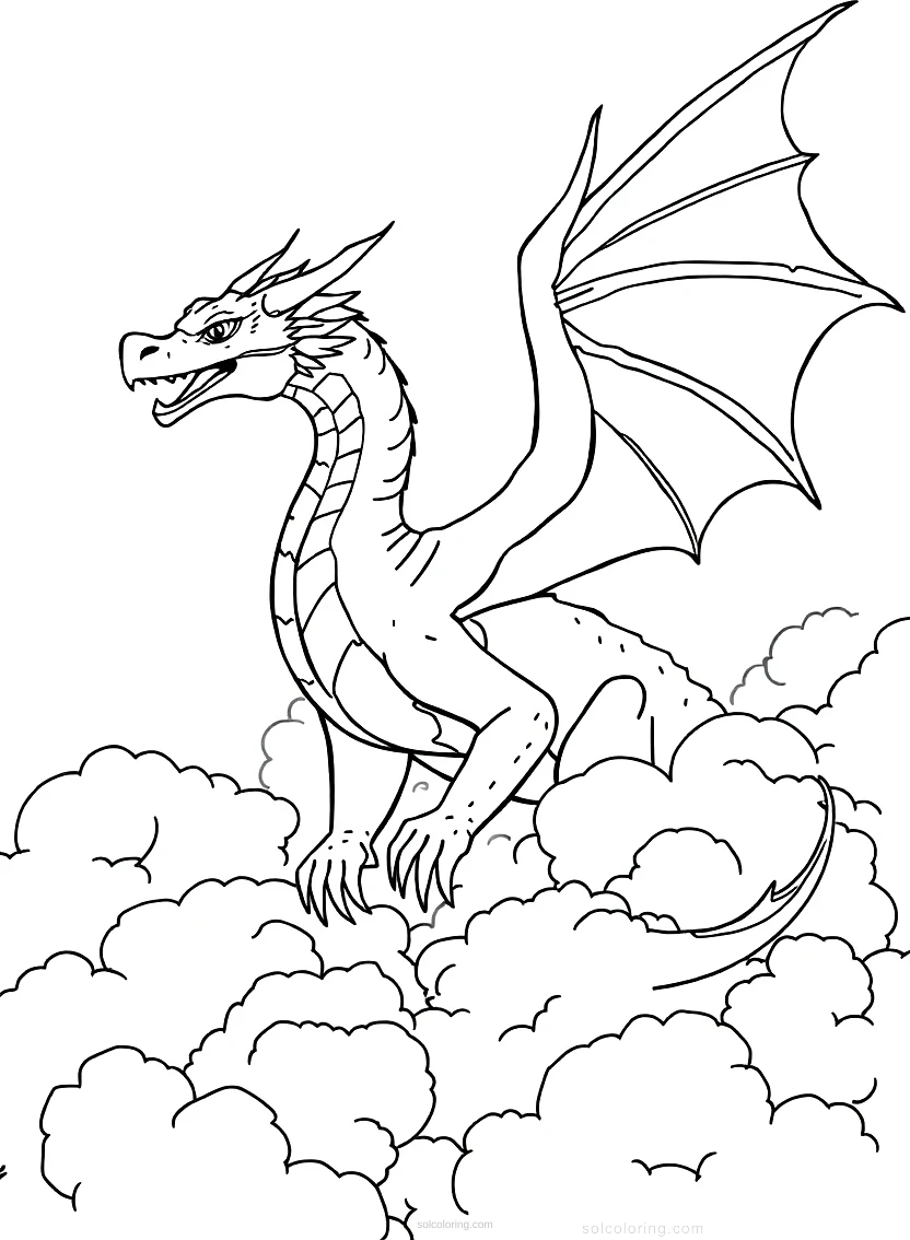 Dragon in Clouds coloring page for kids