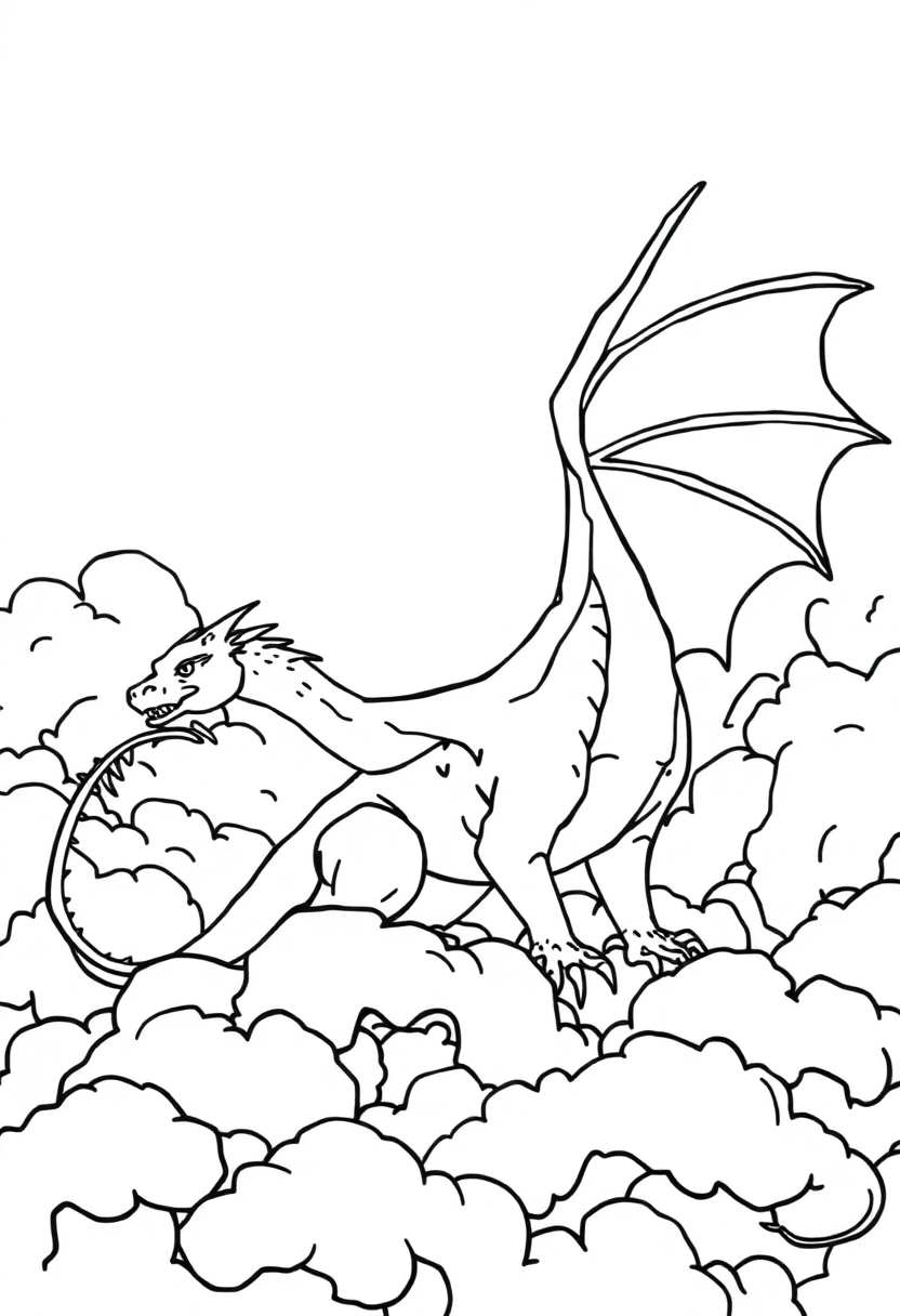 Dragon in Clouds coloring page, free printable