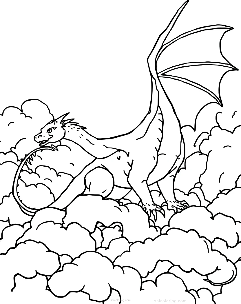 Dragon in Clouds coloring page for kids