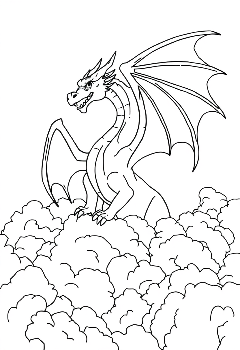 Dragon in Clouds coloring page, free printable