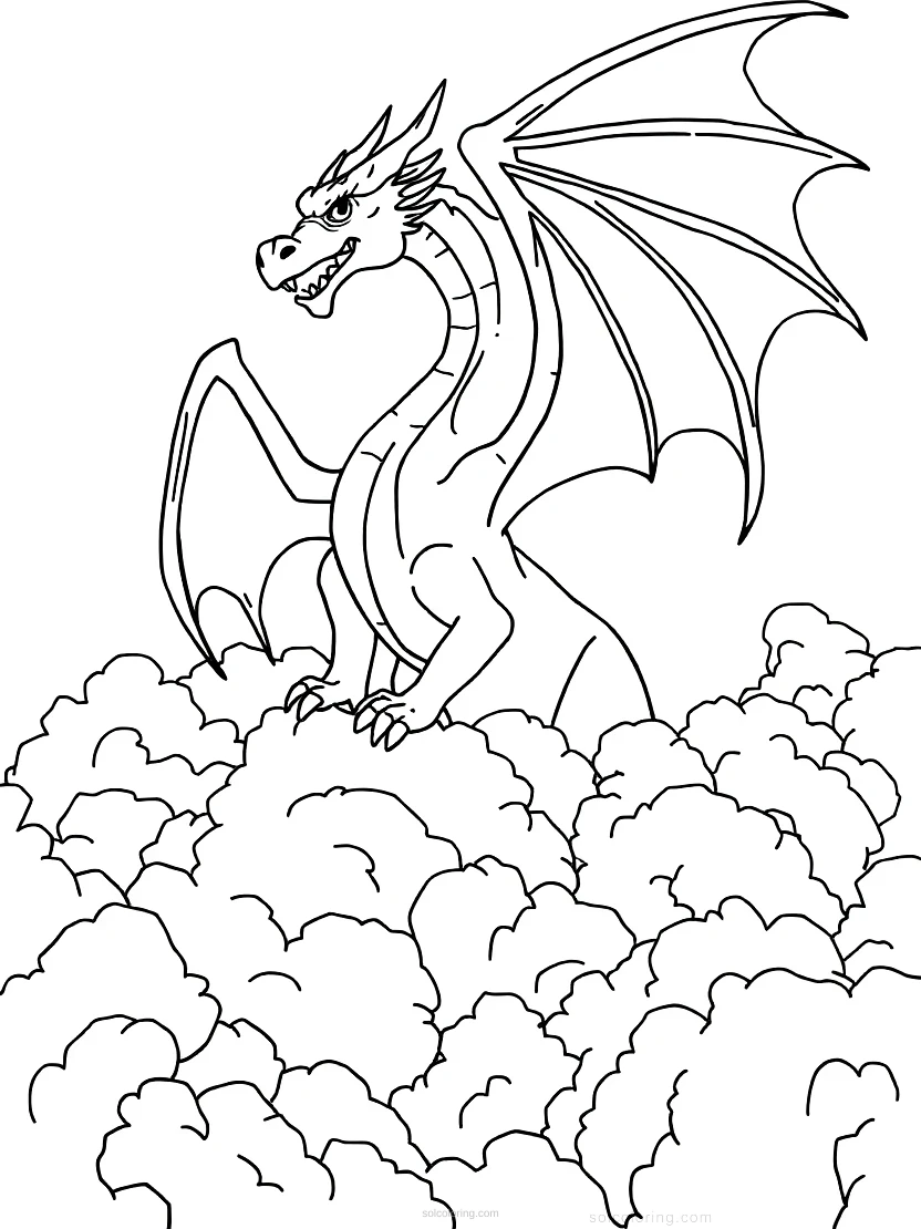 Dragon in Clouds coloring page for kids