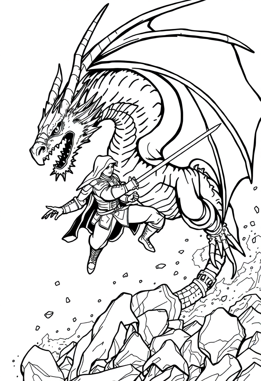 Dragon Knight Battle coloring page, free printable