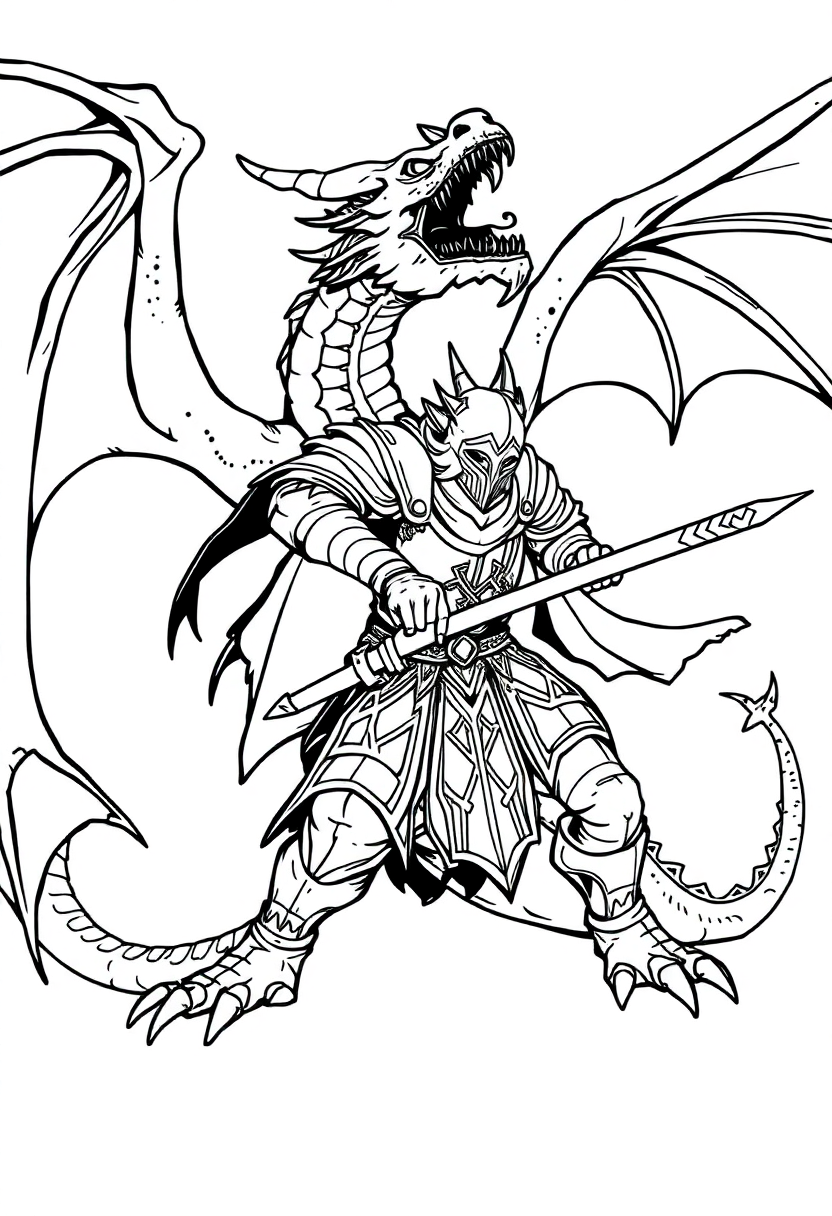 Dragon Knight Battle coloring page, free printable