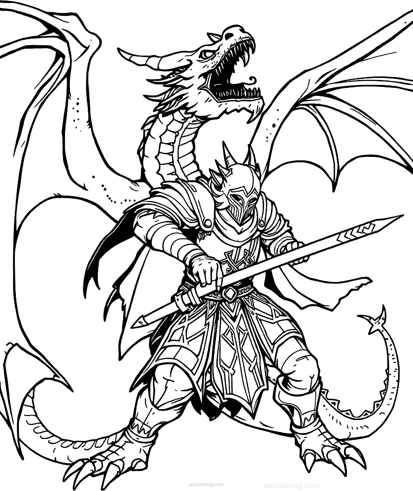 Dragon Knight Battle coloring page for kids