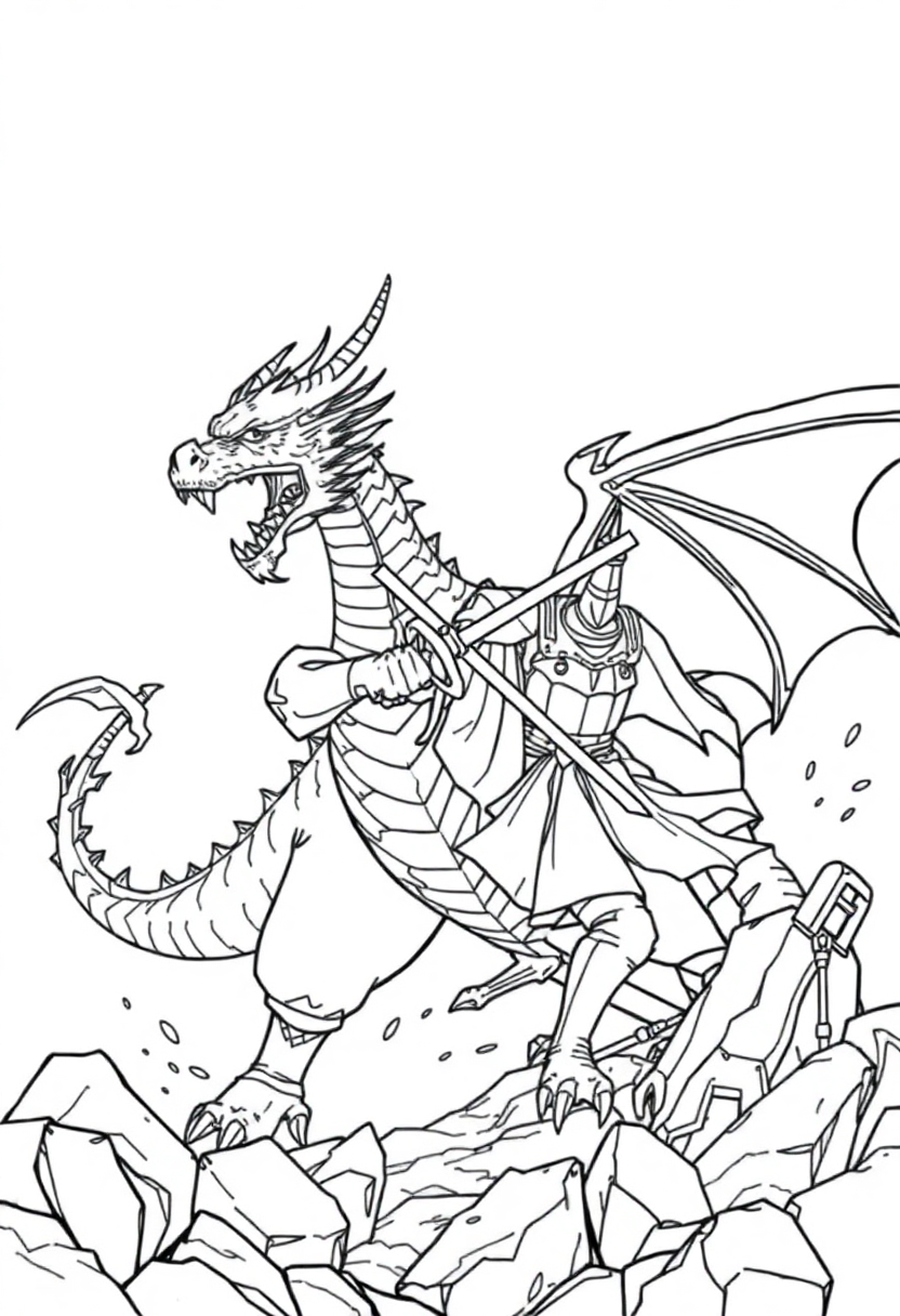 Dragon Knight Battle coloring page, free printable