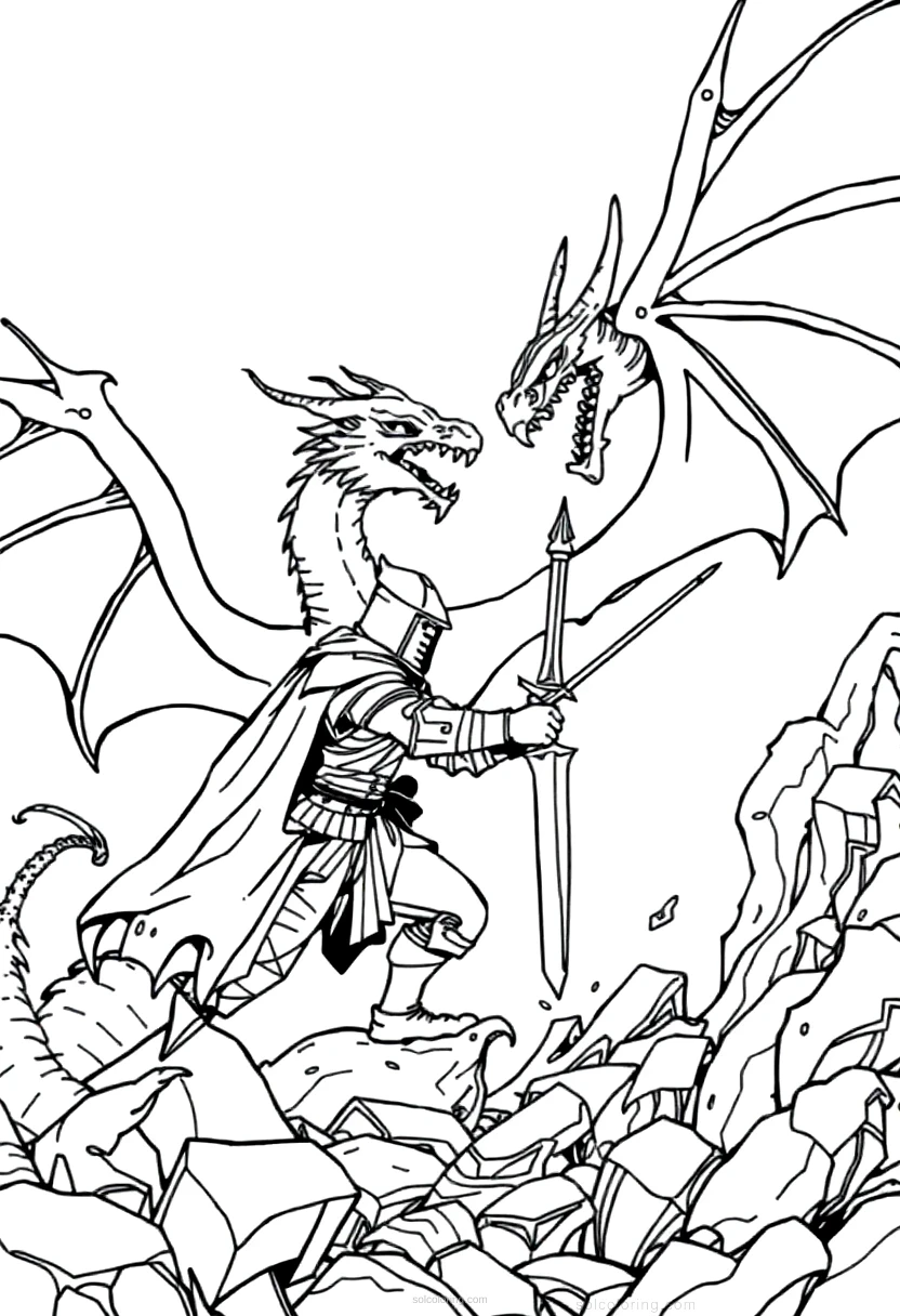 Dragon Knight Battle coloring page for kids