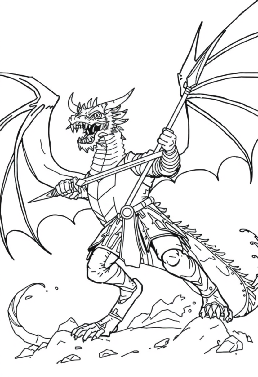 Dragon Knight Battle coloring page, free printable