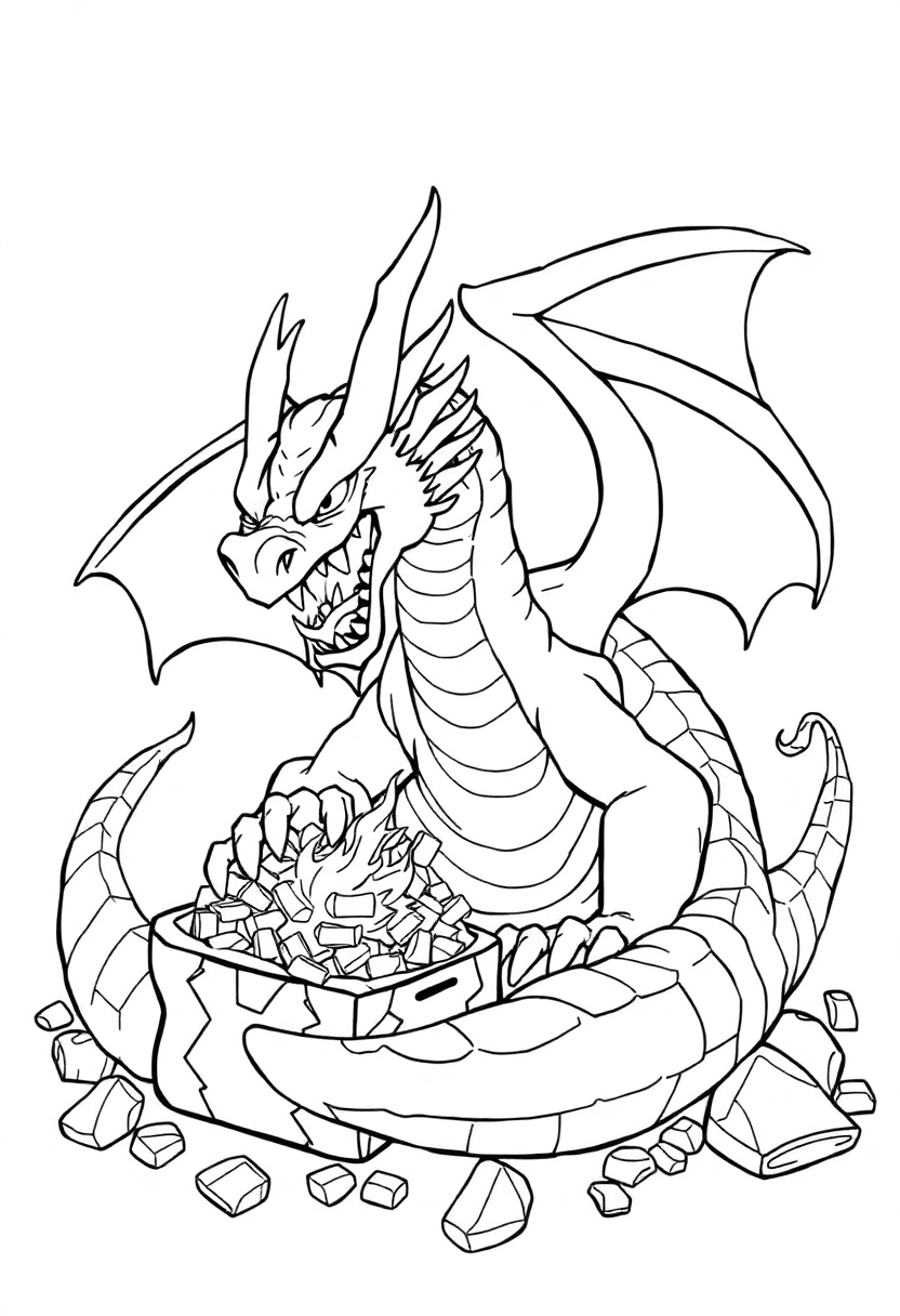 Dragon Treasure Hoard coloring page, free printable