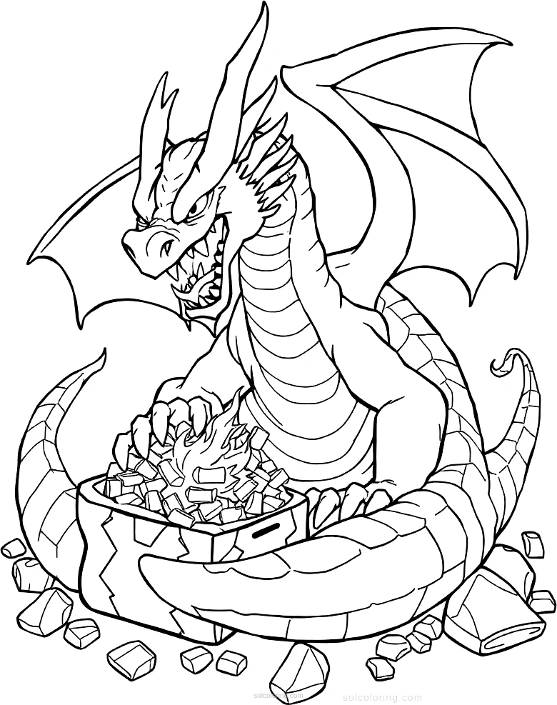 Dragon Treasure Hoard coloring page for kids