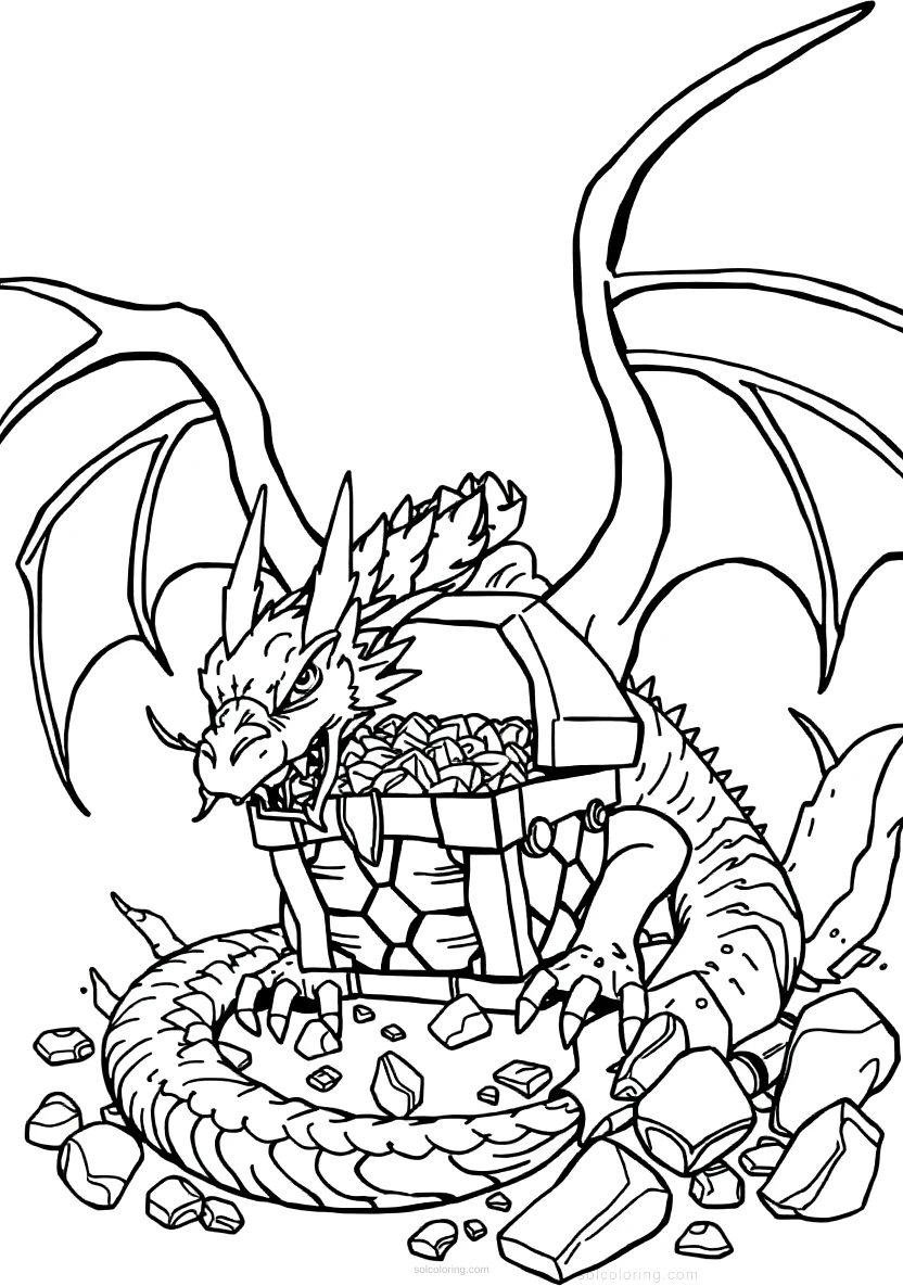Dragon Treasure Hoard coloring page for kids