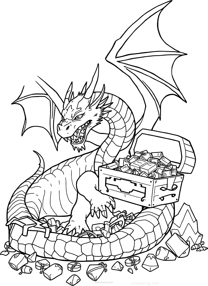 Dragon Treasure Hoard coloring page for kids