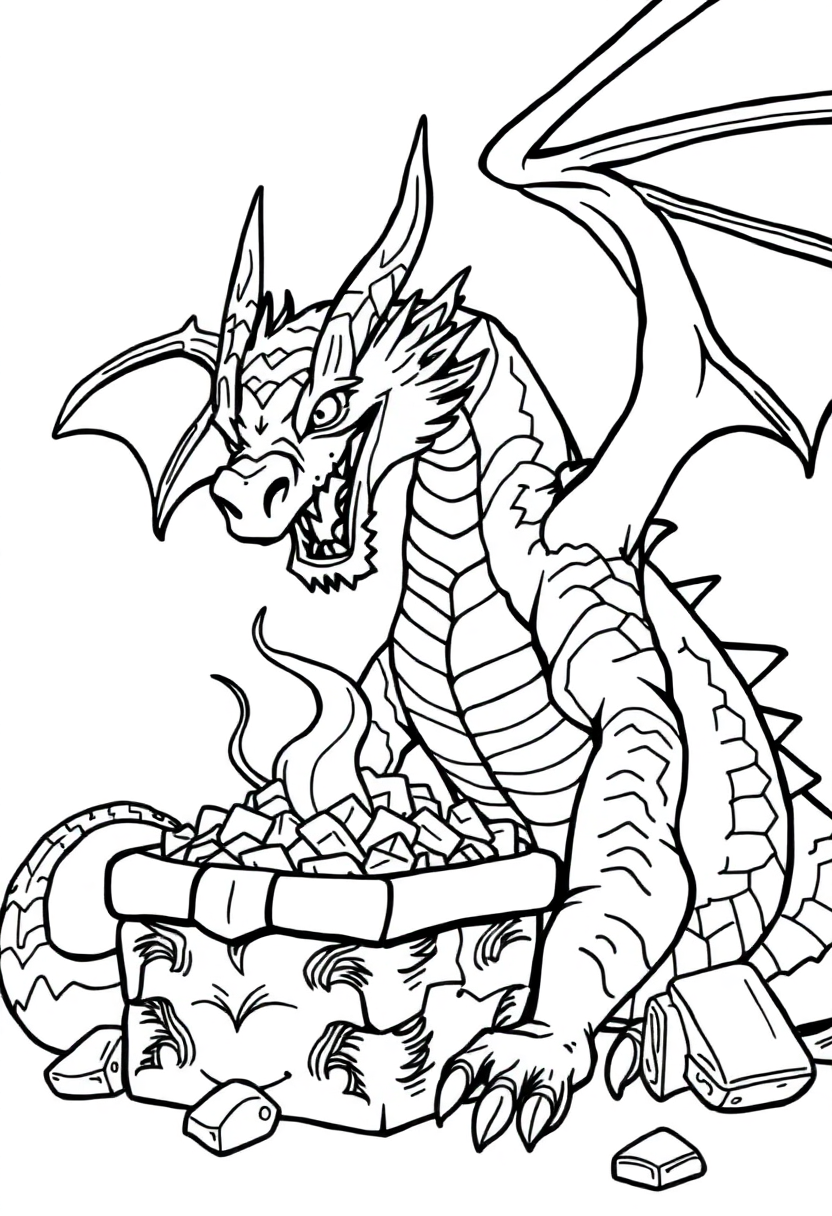 Dragon Treasure Hoard coloring page, free printable