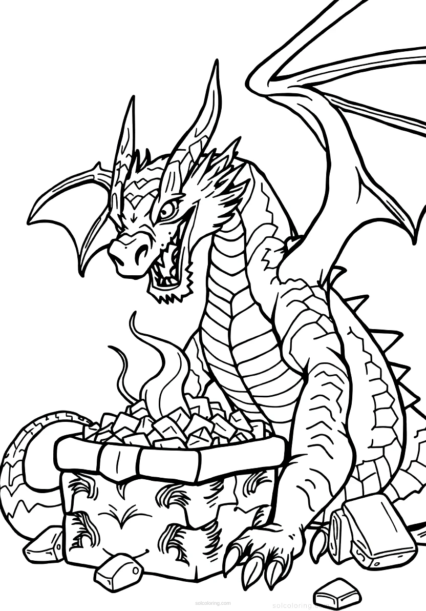 Dragon Treasure Hoard coloring page for kids