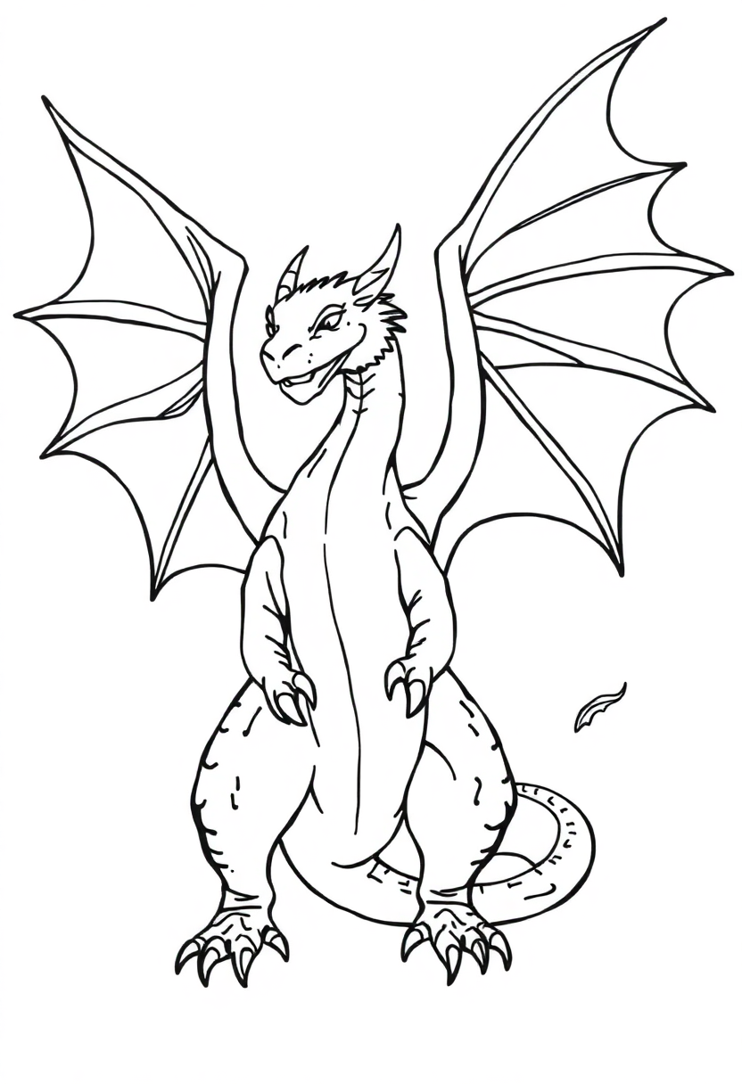 Dragon with Wings Spread coloring page, free printable