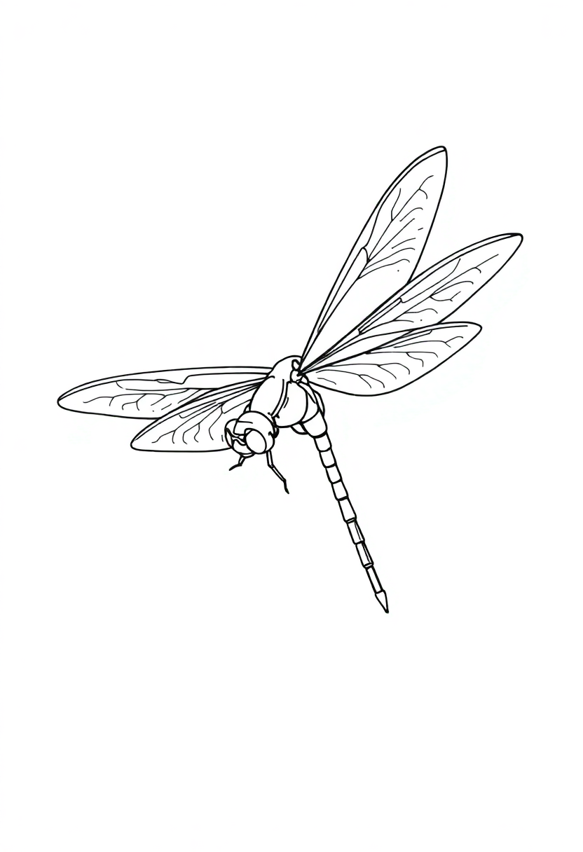 Dragonfly coloring page, free printable standard style for kids and adults