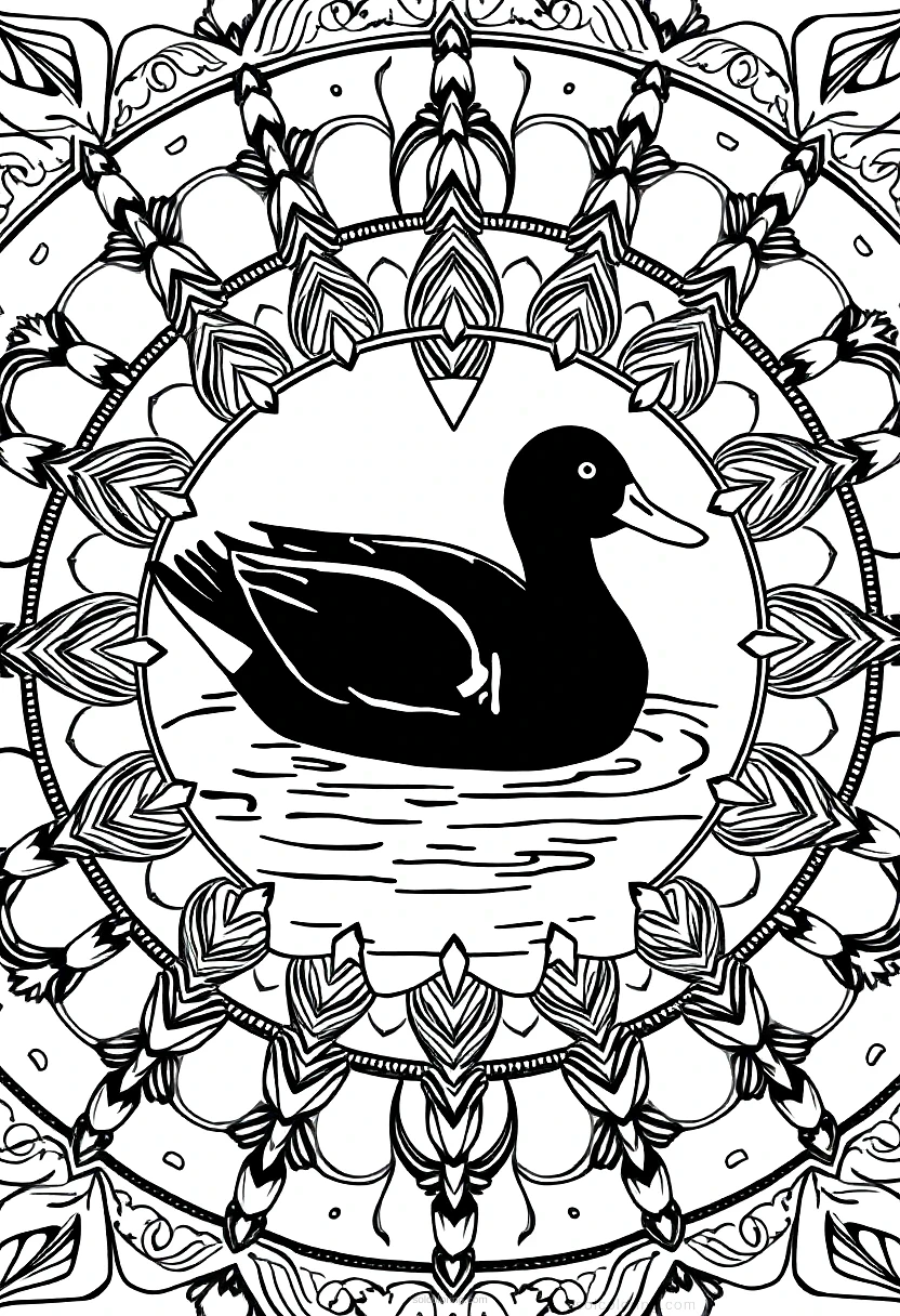 Duck on Pond coloring page for kids