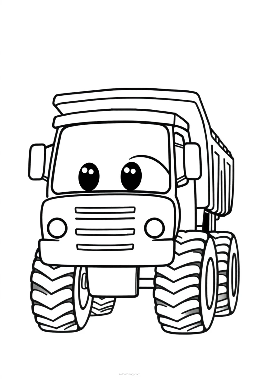 Dump Truck Cute Cartoon coloring page for kids