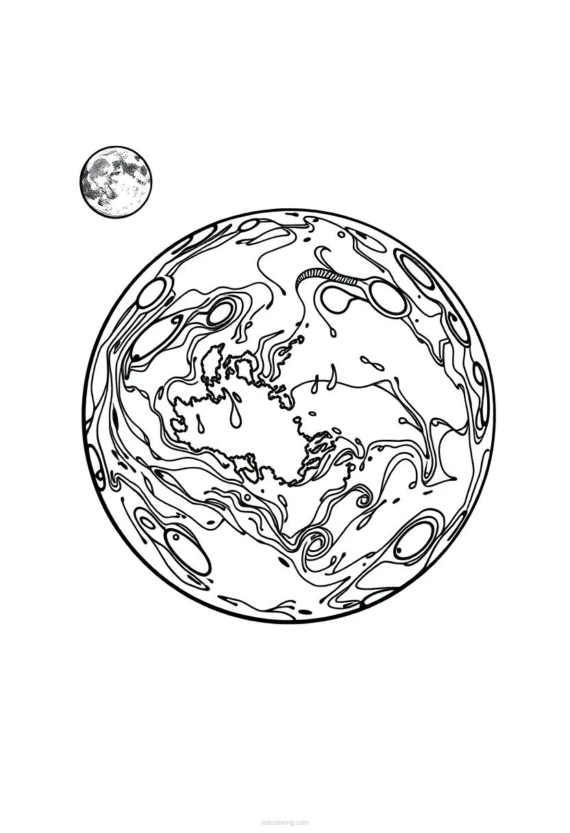 Earth and Moon coloring page for kids
