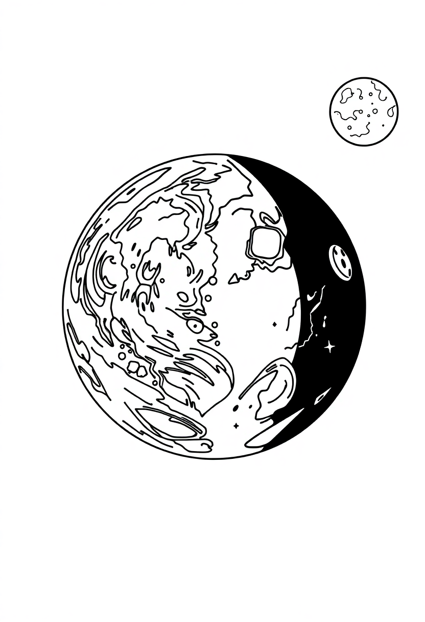Earth and Moon coloring page, free printable