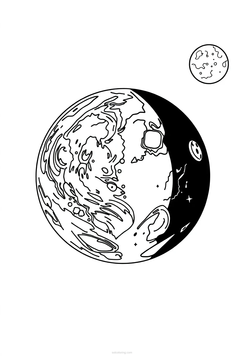 Earth and Moon coloring page for kids