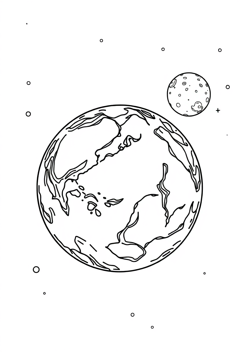 Earth and Moon coloring page, free printable