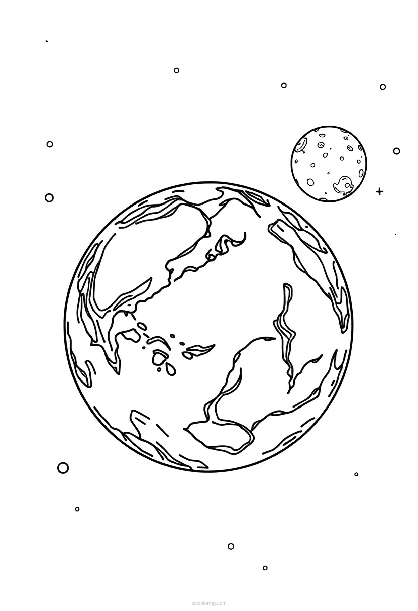 Earth and Moon coloring page for kids