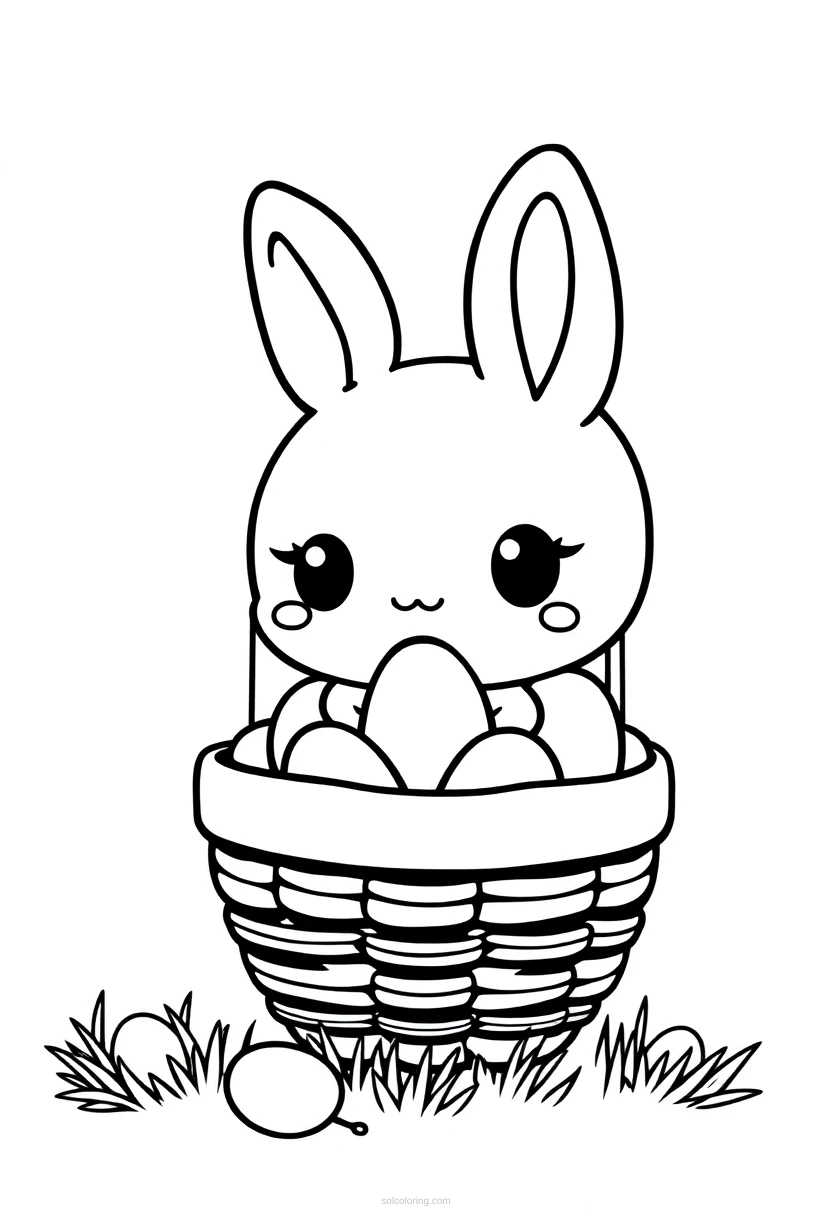Easter Basket with Eggs coloring page for kids