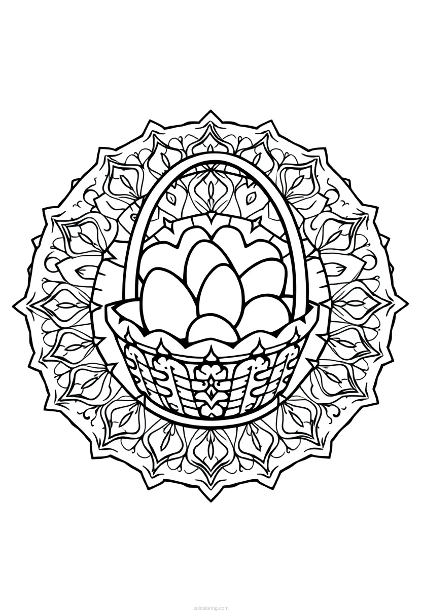 Easter Basket with Eggs coloring page for kids