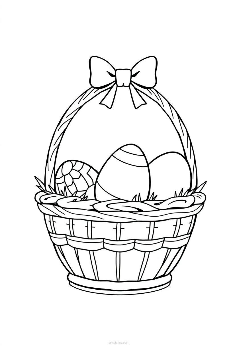Easter Basket with Eggs coloring page for kids