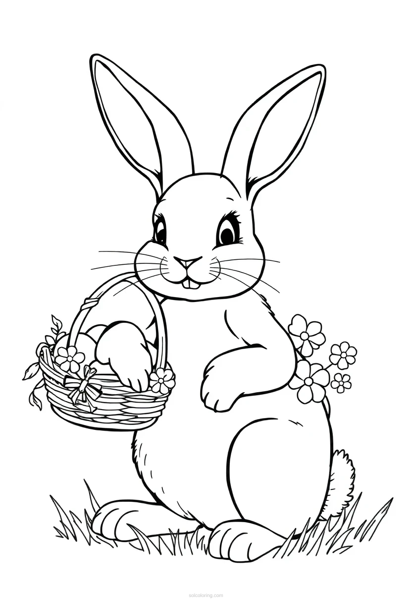 Easter Bunny with Basket coloring page for kids