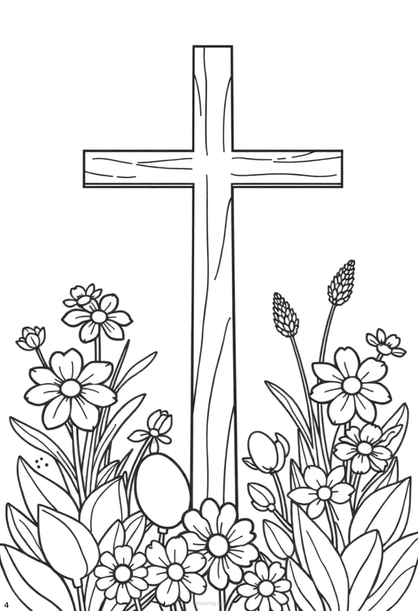 Easter Cross And Flowers coloring pages