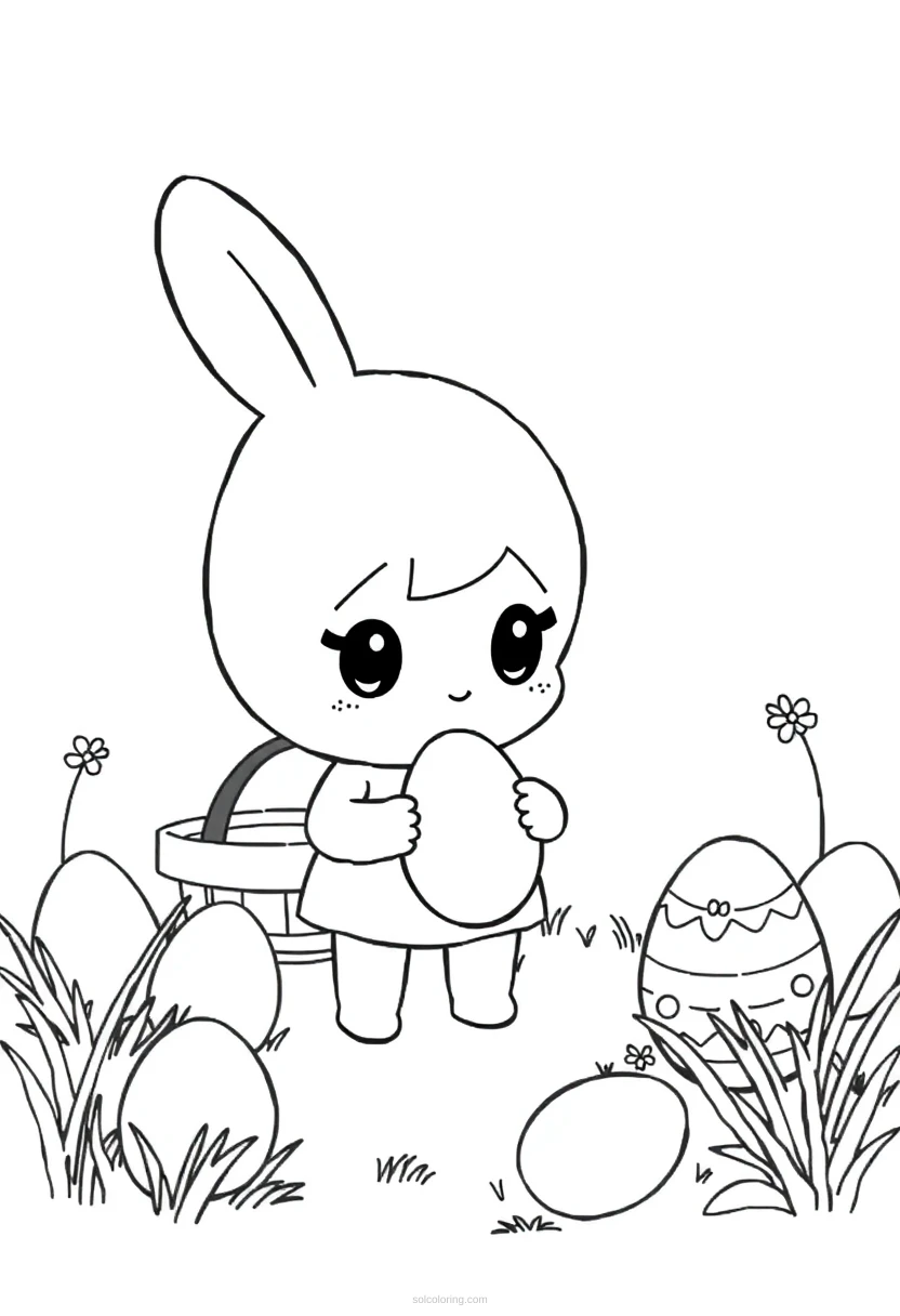Easter Egg Hunt Scene coloring page for kids