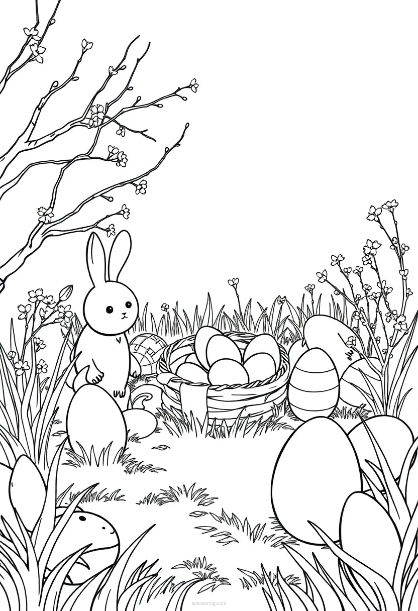 Easter Egg Hunt Scene coloring pages