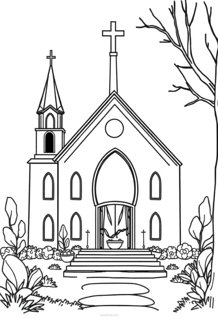 Easter Sunday Church coloring page for kids