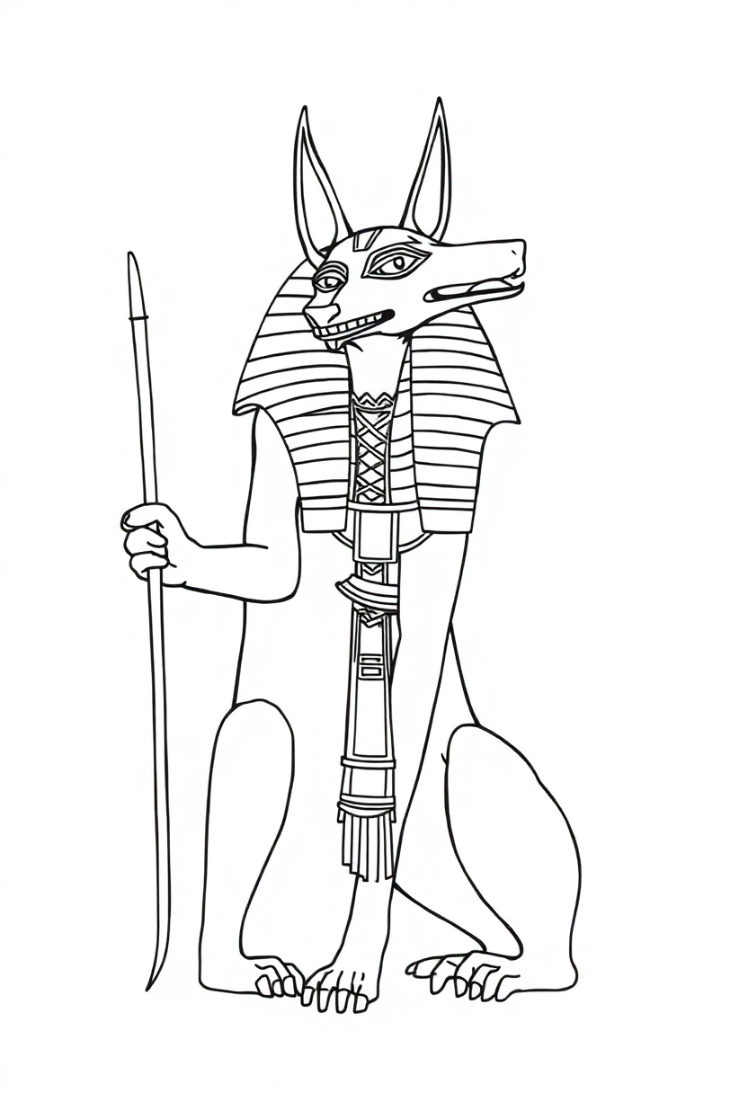 Egyptian God Anubis with Jackal Head coloring page, free printable